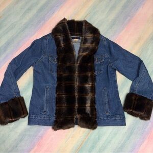 Pearly Vine Belle Dark Mink Faux Fur Denim Jacket women’s size L